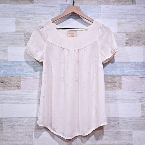 Anthropologie Vanessa Virginia Fieldbloom Floral Laser Cut Blouse Cream Womens 4 - Picture 1 of 7